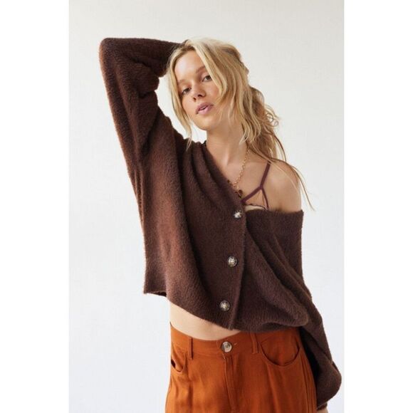 Urban Outfitters Oversized Thea Cardigan In Chocolate Brown - Picture 1 of 11